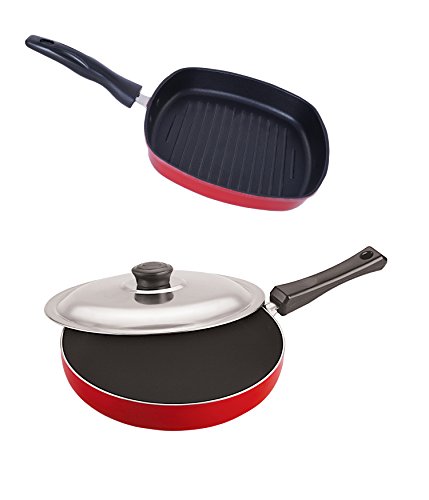 Nirlon Non-Stick Scratch Resistance Aluminium Fry Pan and Grill Pan Combo Kitchenware Gift Set, 2.6mm_FP12_GP(24)