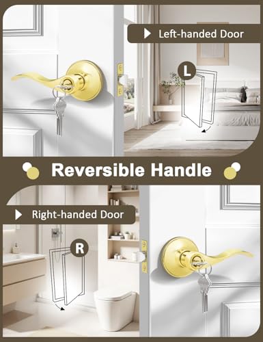 Image of Gobrico Polished Brass Keyed Entrance Door Lever Handle Entry Door Lockset Hardware with Key,Drop Lever Style Door Lock for Front Door Exterior Door,6 Pack
