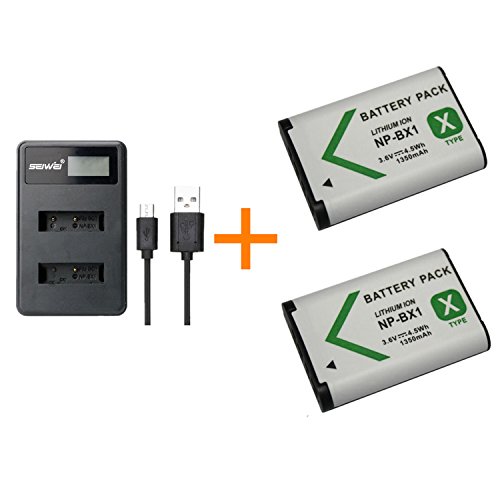 2 Piezas 1350 mAh NP-BX1 NPBX1 Batería con Cargador de batería para Sony DSC-RX100 IV RX10 II RX1 HX300 WX300 WX500 (2 pcs Battery with Charger)