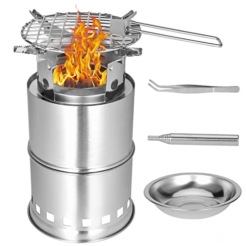 Sagafly Camping Stove Portable Wood Stove Camp Backpacking Wood Burning Stove Folding Stainless Steel With Grill Grid Alcohol Tray For Outdoor Camping Hiking Picnic Bbq #TOP6