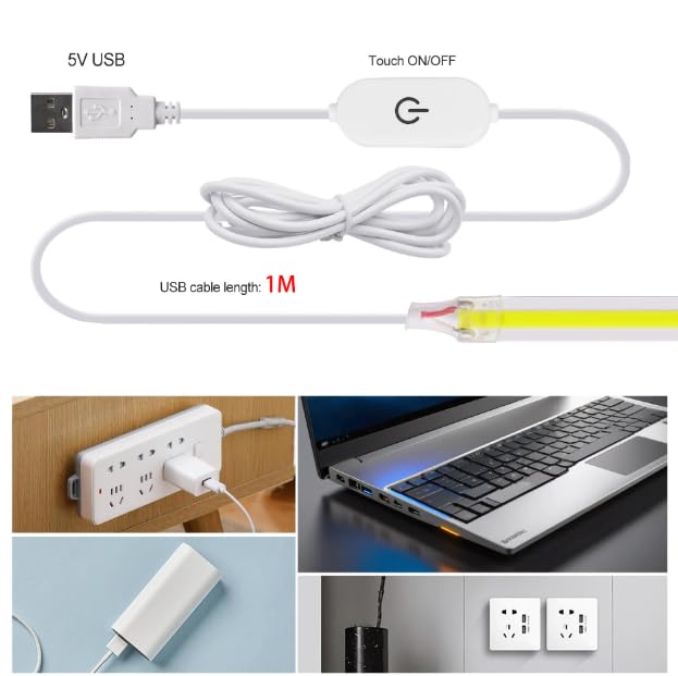 Tira LED flexible blanca natural USB 1M con atenuador táctil miniatura 5