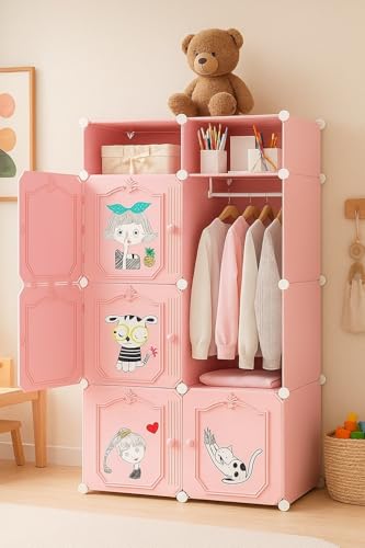 Image of Mevigo 6+2 ShelfPlastic Wardrobe for Kids and Baby-Cupboard for Clothes, Almirah for Clothes, Baby Collapsible Wardrobe, Multi-Purpose Kids Storage Rack for Home Books,Toy,Living Room -Pink-HA1