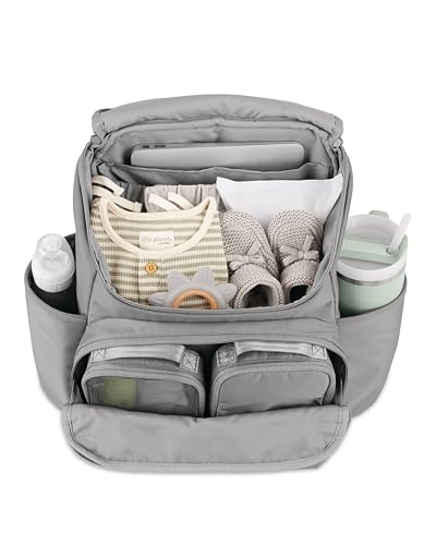 Image of Skip Hop Diaper Bag Backpack with Portable Changing Pad Adjustable Pocket for 30 oz. Tumblers 9 Total Pockets Insulated Packing Cubes Luggage Sleeve & Stroller Straps Fits a 14 inch Laptop Forma Next Grey