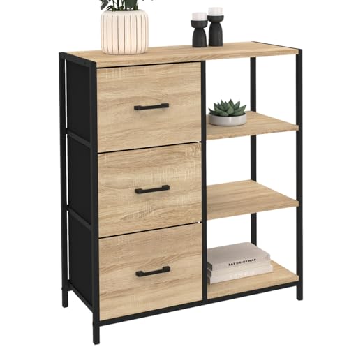 IDMarket Utah Design Industrial - Aparador auxiliar con 3 cajones y estantes (70 cm)