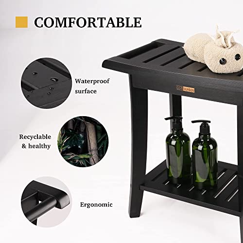 Bamboo Shower Bench Inside Shower Stool With Storage Shelf, Spa Bath Chair For Bathroom, Seat Or Organizer For Living Room, Bedroom And Garden - Great For All Ages Unisex Elderly (Waterproof, Black) #TOP4