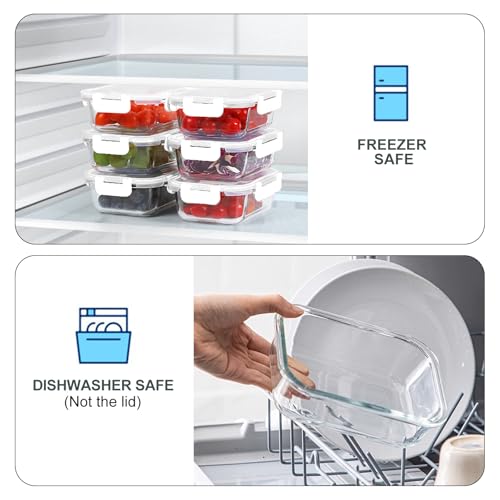 KOMUEE 10 Packs 22 oz Glass Meal Prep Containers, Glass Food Storage Containers with Lids, Airtight Lunch Boxes BPA Free, Microwave and Freezer Safe, White