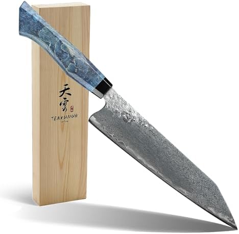 Tenkumun Japanese Gyutou 210mm Profession Santoku Handcrafted 8 inch Chef Knife Handmade Forged Knife Japan SG2 Powder Steel with Blue Wood Handle