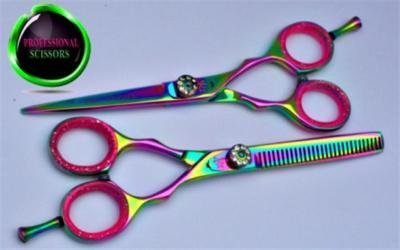 Professional Hairdressing Scissors Barber Salon Styling Cutting Shears Thinner Set 5.5" Multy Titanium + Free Case *30 Days Return Policy Applied