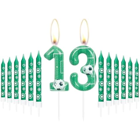 iNINGER Soccer Football 13th Birthday Candles,Theme Creative Smokeless Number 13 Birthday Cake Candles for Kids Football Fans Players Anniversary Celebrations Supplies,Boys Cute Birthday Candles Cover
