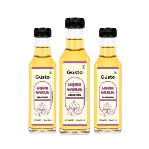 Gusto Foods Liquid Garlic Oil Seasoning (Pack of 3) | 100ml each | No Artificial Preservatives, Gluten-Free | Rich Garlic Flavor for Cooking, Marinades & Dressings