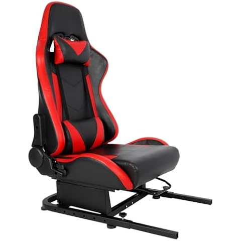 Marada Racing Simulator Cockpit Frame with Bolts&Red Seat Suitable for Dardoo/Supllueer/Anman,Compatible Adjustable Portable Real Driving Flying Sim Gaming Stand&Split Rear chair Cockpit Cover