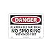 NMC D438AB OSHA Sign, Legend "DANGER - FLAMMABLE MATERIAL NO SMOKING WITHIN 20 FEET", 14" Length x 10" Height, Aluminum, Black/Red on White