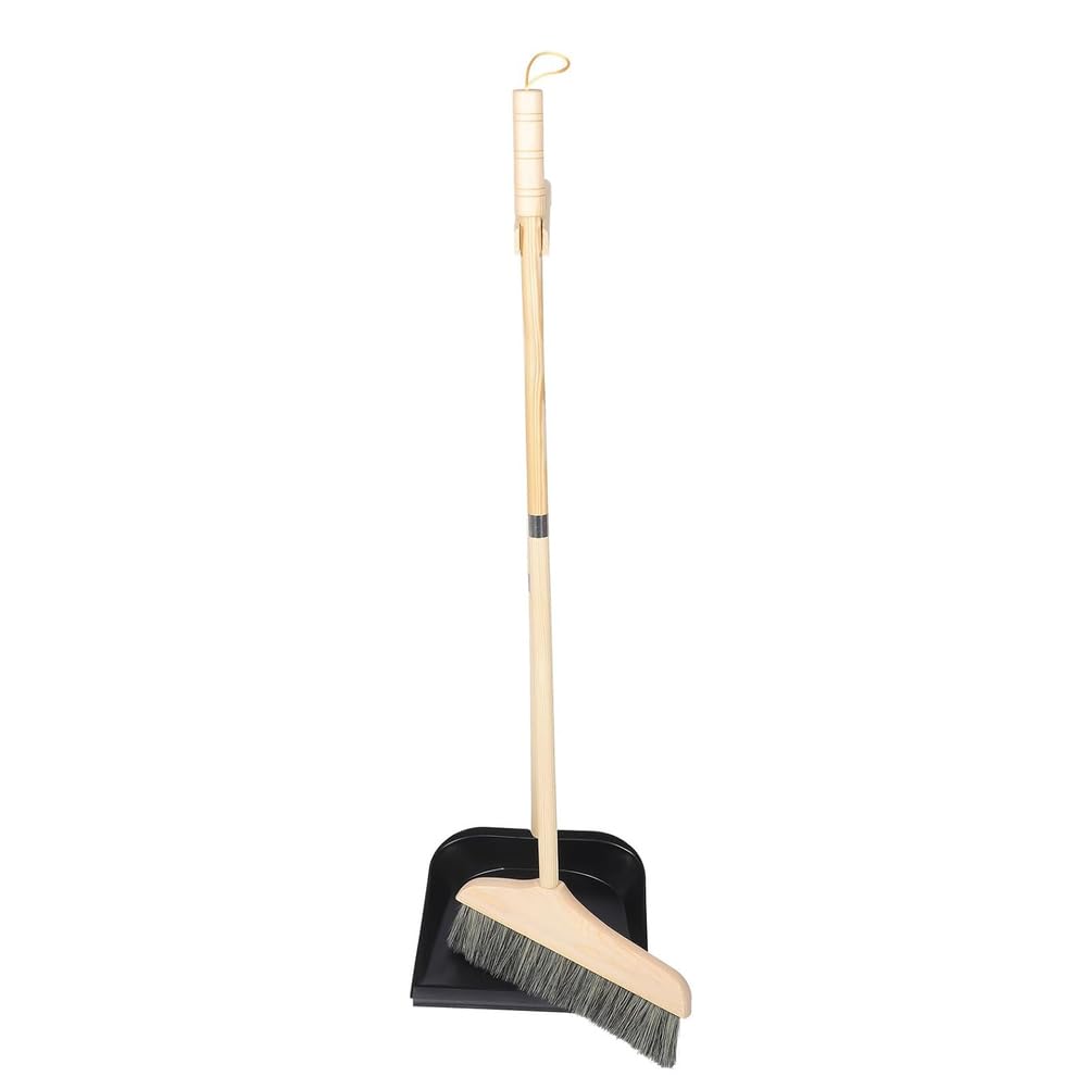 Juego de escoba y recogedor de madera con mango largo, cerdas rígidas para suelos duros, limpieza del hogar y la oficina