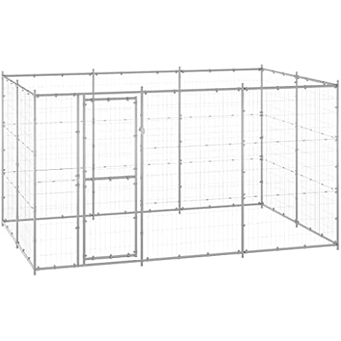 vidaXL Perrera de Exterior de Acero Galvanizado 7,26 m² Jaula Cachorro Mascota Cover