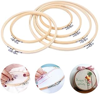 WOWOSS 6Pcs Embroidery Hoops Set, 6 Sizes Round Bamboo Embroidery Hoop 13, 15, 17, 20, 23, 26cm Bamboo Circle Cross Stitch Hoop Rings for DIY Craft Sewing Embroidery Accessories