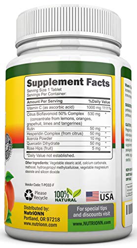 Super Vitamin C Complex - 1695Mg - 180 Tablets - With 530 Mg Natural Citrus Bioflavonoids, Rose Hips, Rutin, Quercetin & Hesperidin For Increased Absorption - Advanced Immune Support - Non-Gmo #TOP1