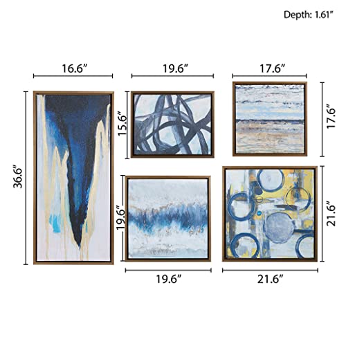Madison Park Wall Art Living Room Décor - Galary Canvas Home Accent Modern Dining Bathroom Decoration, Ready To Hang Painting For Bedroom, Multi-Sizes, Blue Bliss 5 Piece #TOP2