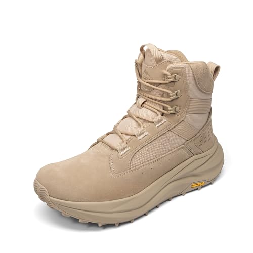 NORTIV 8 Men's Wide Toe Box Work Military Tactical Boots Barefoot Hiking Low Drop Leather Side Zipper Motorcycle Combat Boots Pikes 7.5 Sand