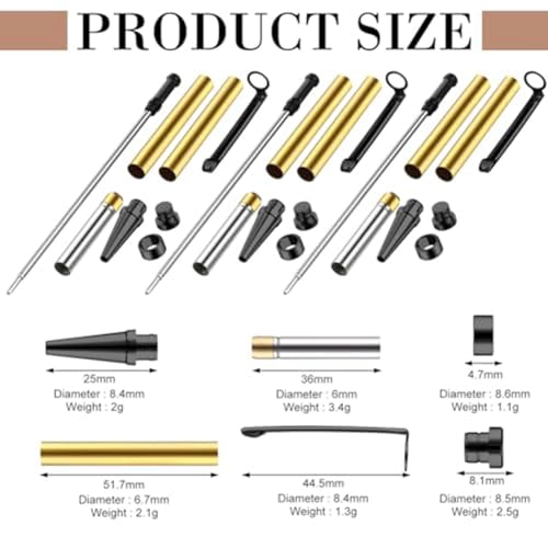 Dytabepl 10-Teiliges Stift-Set zum Drechseln, Holzgefertigte Kugelschreiber 7 mm Slimline-Stift-Drehset mit Nachfüllpackung, Drehbank-Drechselzubehör, Schwarz