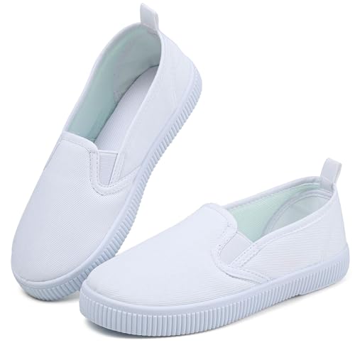 Boy's Girl's Kids White Canvas Shoes for Kids Slip-On Lightweight Sneakers Casual Skin-Friendly...