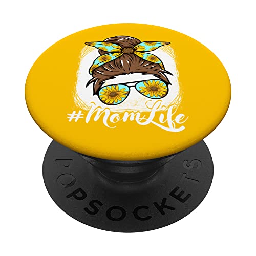 Messy Bun Mom Life Tournesol Hippie MomLife Femme PopSockets PopGrip Interchangeable