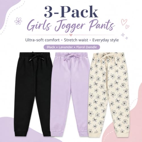 Image of BTween Kids Girls Fashion Stretch Waist Ultra Soft Jogger Pants Set 3 Pack Bundle