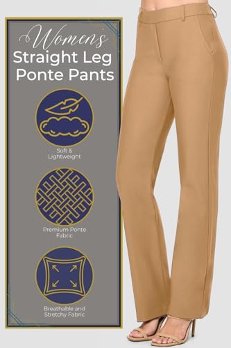 ICONOFLASH Women’s Stretch Ponte Dress Pants - Straight Leg Pull-On Mid Rise Casual Trousers Work Pants Small-XXXL2