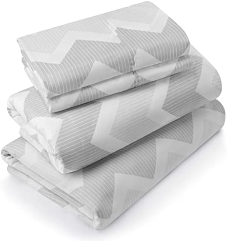 Utopia Bedding Queen Sheet Set, Soft Microfiber 4 Piece Bed Sheets with 15" Deep Pocket - Easy Care Brushed Microfiber (Chevron - Grey)