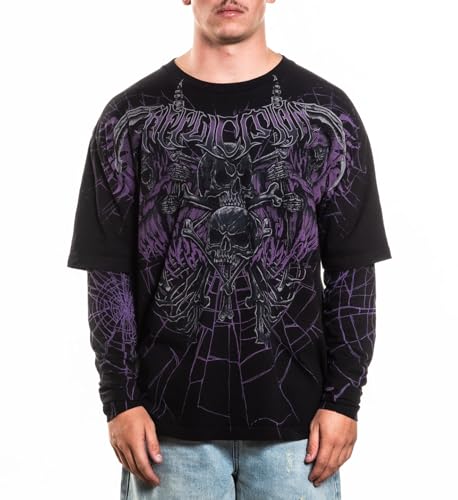 Affliction Men's Long Sleeve T-Shirt, Skull Wing Design, Graphic Print