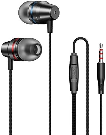 kolodosa Paquete de 2 auriculares con cable Auriculares con cable de metal con micrófono, auriculares de micrófono de oído, auriculares de bajo