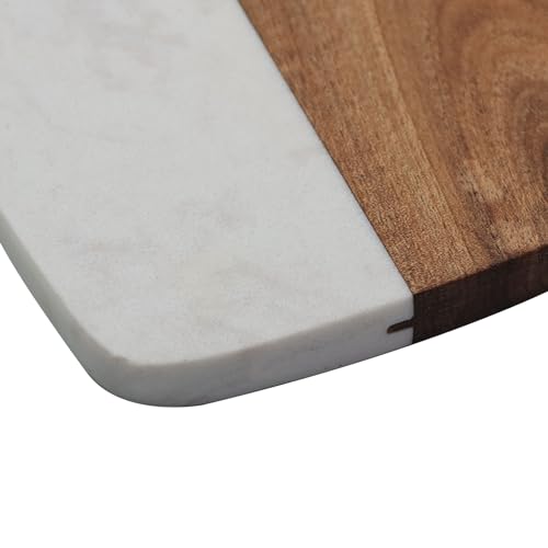 Tabla de cortar rectangular de madera acacia y mármol blanco miniatura 3