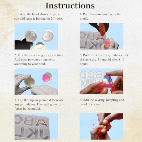 Image of ICRAFTYWORLD DIY Resin Art Kit with Mould Pendant, Alphabet Keychain, Jewellery Making Kit Resin Art Set Resin Kit for Beginners with Alphabet Mould & More 68 Pcs