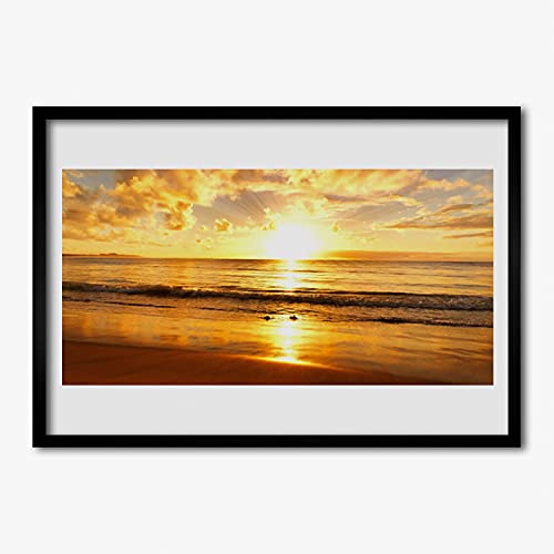 Affiche encadrée 70x50 cm paysage de mer soleil Tulup cadre MDF pour salon