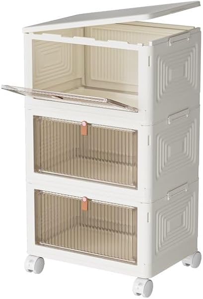 3 Tier Plastic Storage Bins and Boxes Organizer - 23Qt Stackable with Lids for Bedroom, Living Room, Office - Foldable Containers