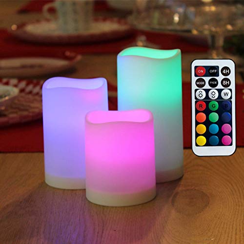 Image of WRalwaysLX 3pack USB Type-C Rechargeable Color-Changing LED Pillar Candles with Remote Control, Dia2.5, H3 4 inch 5 inch for Bedroom, Living Room...