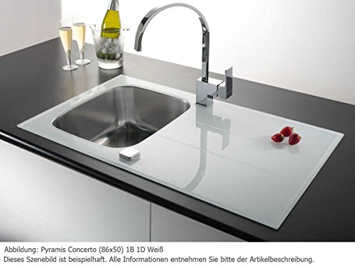 Pyramis Concerto (86 X 50) 1B 1D S Lavello Da Incasso In Vetro Sfaccettato Con Nero, Acciaio Inossidabile Bacino, 109501330 - 2
