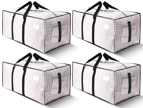 Image of HOMESURE Supports 200lbs Heavy Duty Moving Bags - Strong Zipper & Wrap-Around Handles - Water-Resistant Storage Totes, Durable Alternative to Moving Boxes - 4 Pack - Semi-Transparent