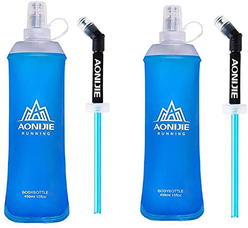 Botella de agua suave de 450 ml plegable en pack de 2 con pajita para chaleco