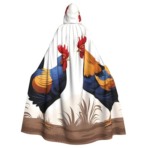 Cape à capuche adulte pour costume unisexe imprimé coqs