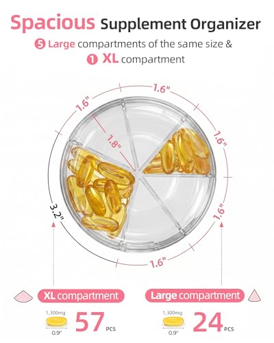 Image of PULIV Large Pill Bottle Organizer Anti-Mix Design, 6 Slots, 20 Labels | Supplement Organizer for Holding 6 Various Vitamins without Filling Hassle, Wide Opening Pill Box Case for Easy Retrieval