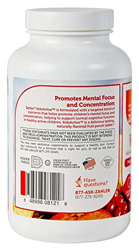 Zahler Kidsactive, Kids Chewable Concentration Formula, All Natural Children’s Supplement Supporting Focus And Attention, Certified Kosher, 180 Fruit Punch Flavored Tablets #TOP2