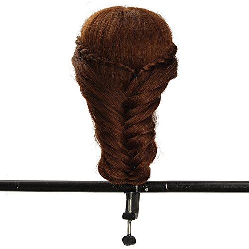 Hairdressing Training Head,100% Long Real Hair Hairstyling Salon Mannequin Head Practice Head Hairdresser, Practice Training Doll Heads Cosmetology with Clamp Stand for Home and Professional Use 20" - Thumbnail 3