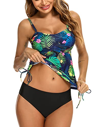 Sykooria Tankini Sets for Women 2 Pieces Women Swimsuit Bathing Suits Floral Tummy Control Padded Top Summer Swimwear Set with Shorts