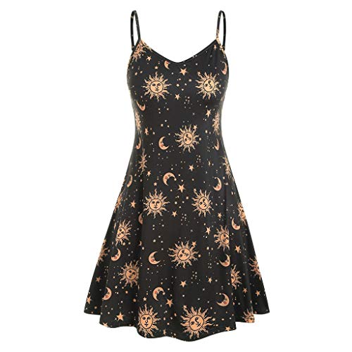Women's Plus Size Dresses Casual Mini Dress Sleeveless Sun Moon Star Print Swing