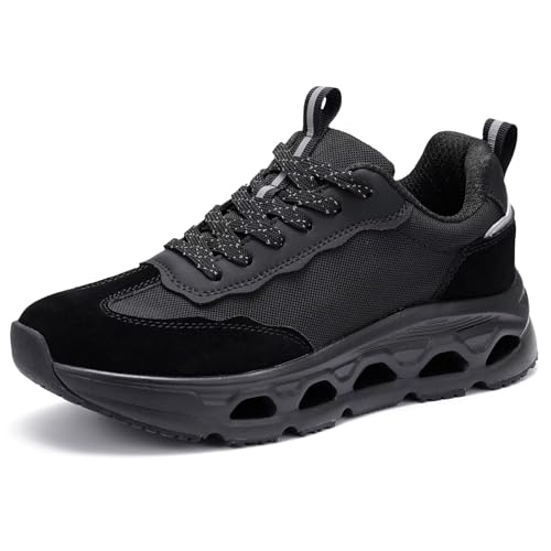 TODDLLUBY Women's Sneakers, Breathable Running Shoes, Shock-Absorbing Anti-Slip Lace-Up for Sports, Black Size 8.5