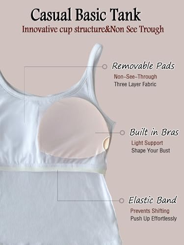 Danysu Women's Tank Tops with Bulit in Bras Scoop Neck Ribbed Fitted Knit Crop Halter Tops Spaghetti Strap Camisole3