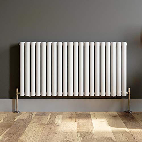 iBathUK | 600 x 1200 mm Matt White Column Designer Radiator Horizontal Double Oval Panel