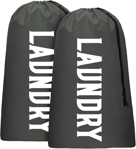 2 Sacchi Portabiancheria Sporca per Viaggio, Sacco Biancheria Sporca Faltabile con Design di Cinghia a Tiro, Laundry Bag Grande 61x92cm per Camping, Casa, Bagno (Grigio)