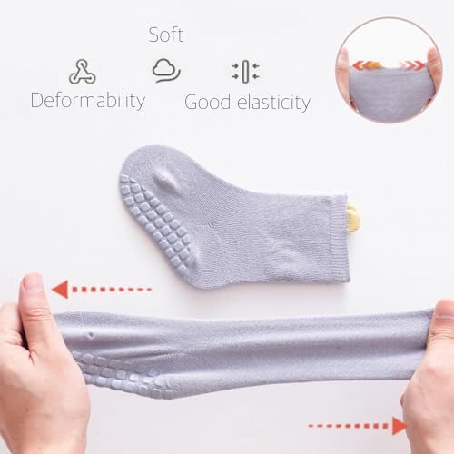 Toddler Girls Socks Anti Slip with Grip Slipper Socks,6 Pairs Cotton Non Slip Baby Socks for Newborn Infant Boys4