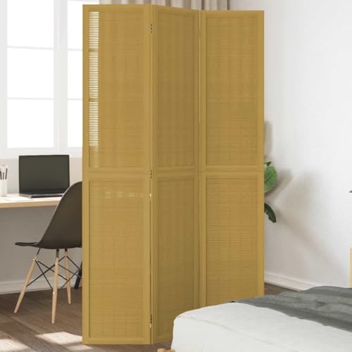 Divisor de habitaciones marrón de madera maciza de paulownia con paneles de bambú, 105-110 x 200 cm, plegable, para interior, salón, dormitorio